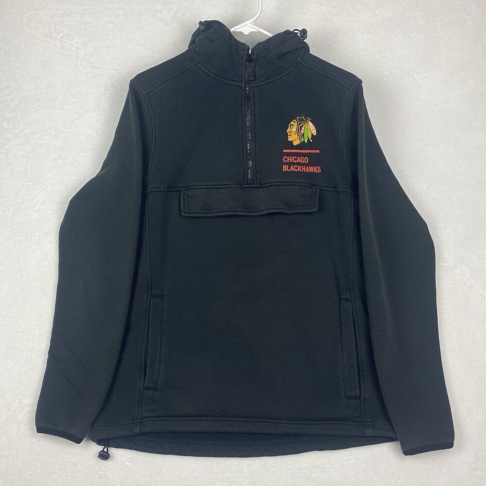 Sportiqe Chicago Blackhawks Hoodie Adult Small Black Sweatshirt Kangaroo Pocket